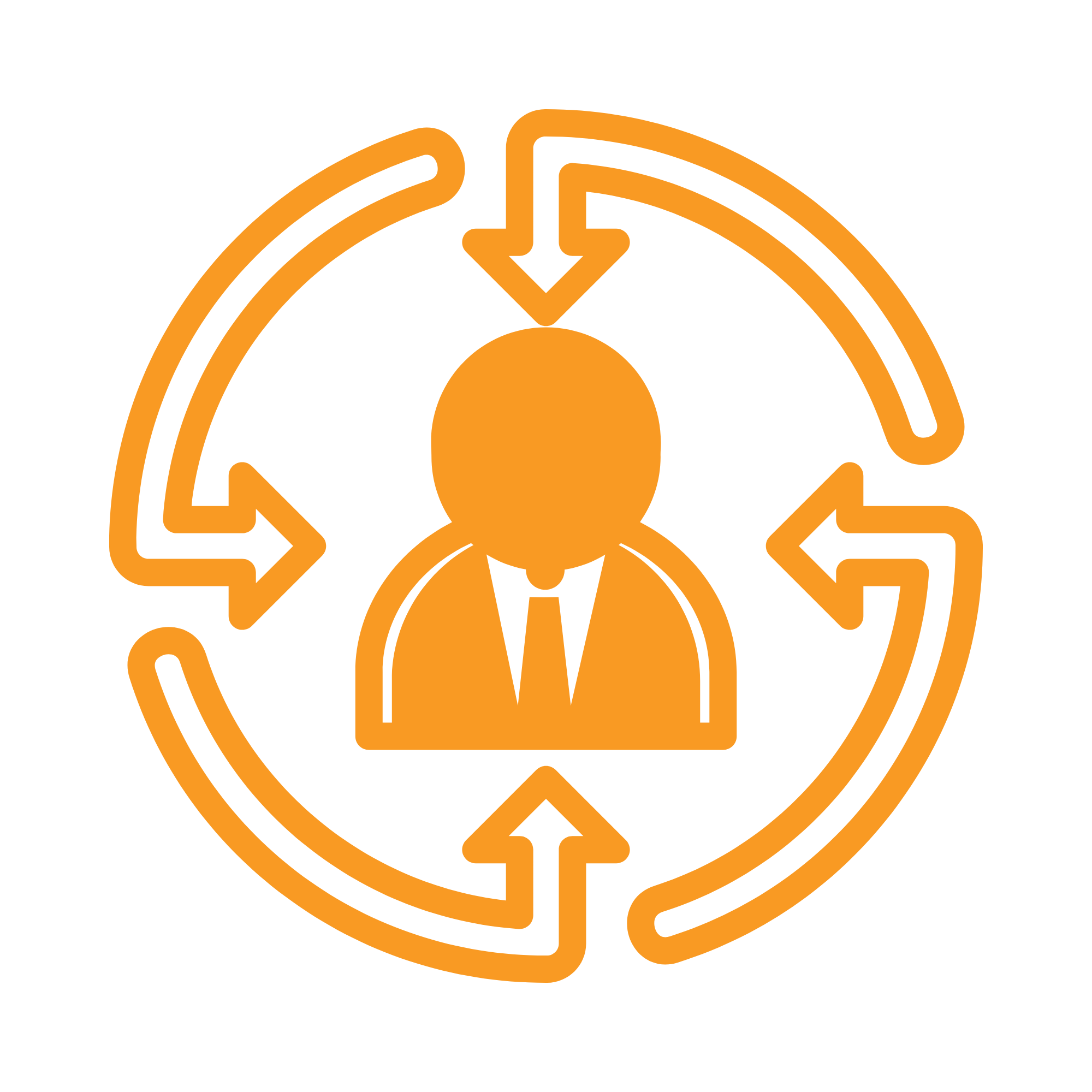 icon showing person symbol in center of a circle with 4 arrows pointing to it