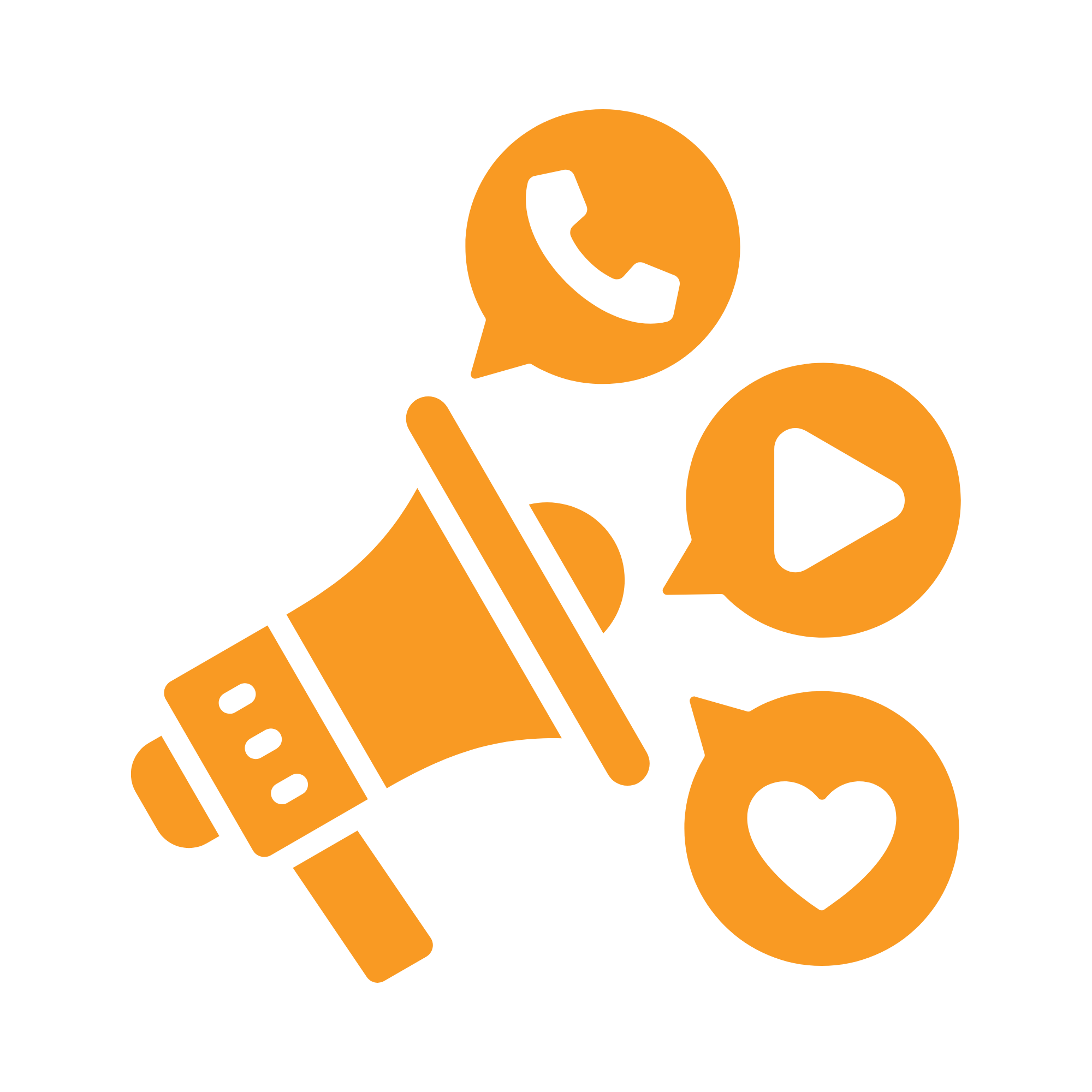 icon showing a loudspeaker with social media icons emerging