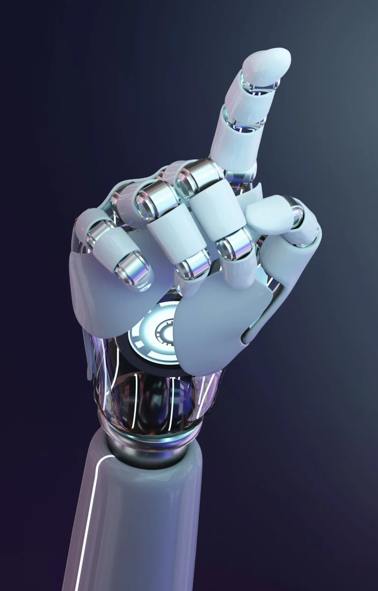Cyborg hand finger representing echnology